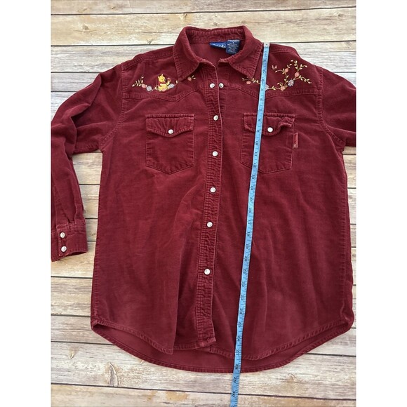 Vintage Disney Winnie The Pooh Corduroy Pearl Snap Button Shirt Red Embroidered - Picture 7 of 8